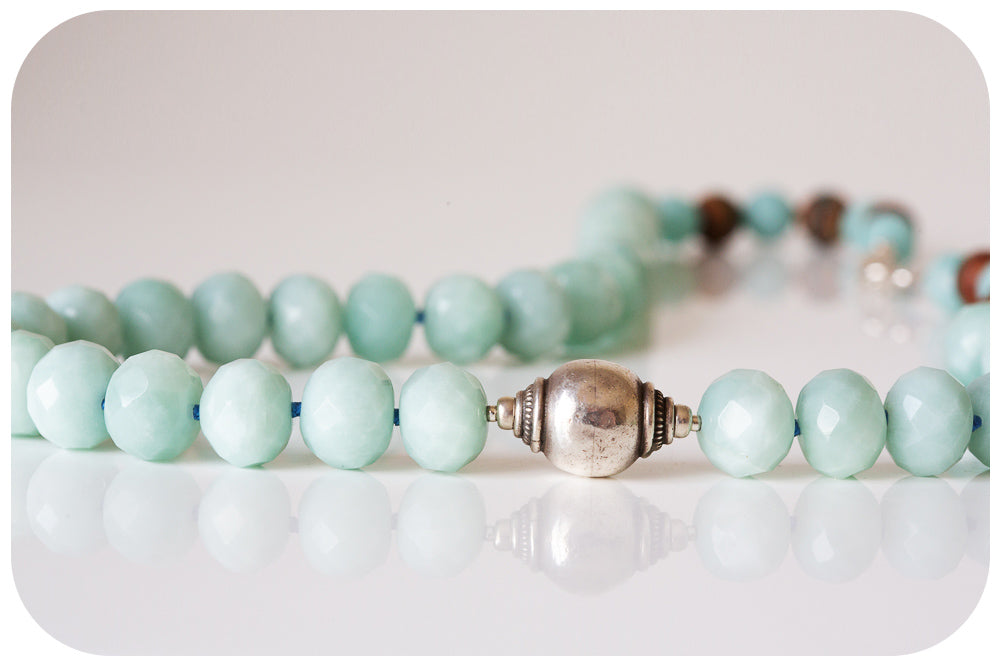 Mint Green Amazonite Necklace with Sterling Silver Accent