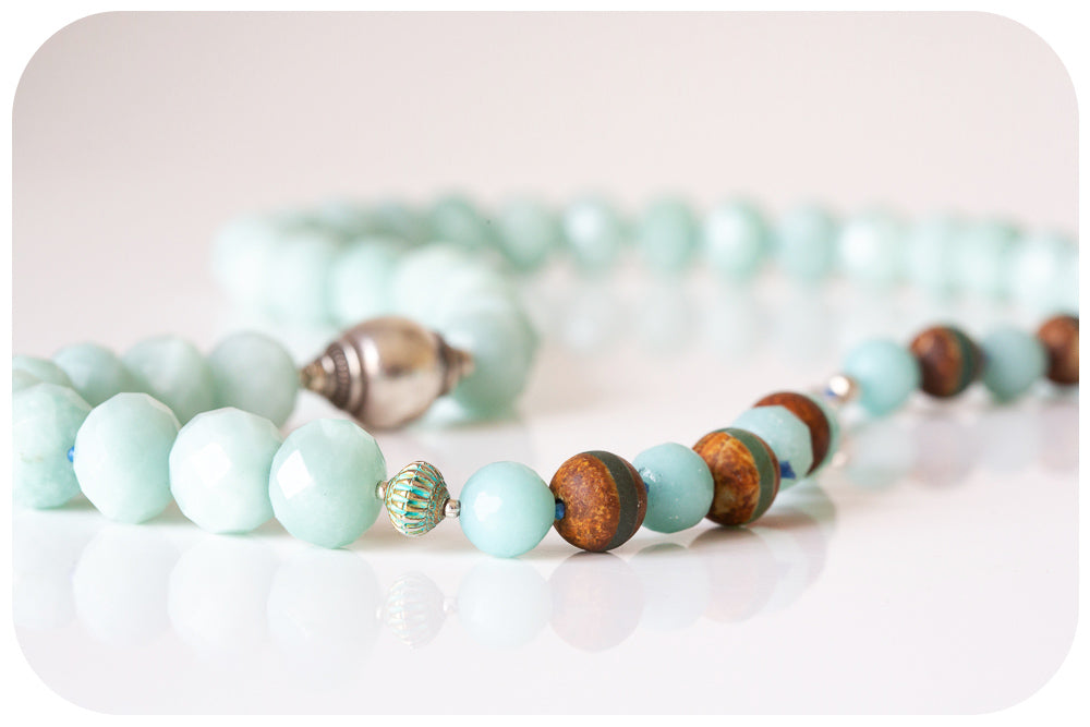 Mint Green Amazonite Necklace with Sterling Silver Accent