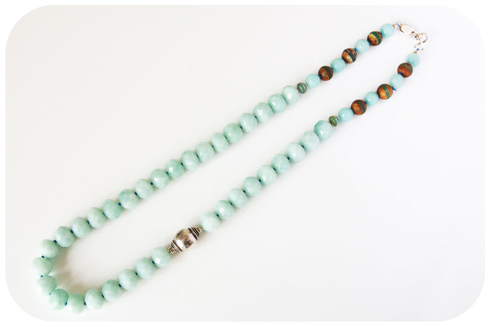 Mint Green Amazonite Necklace with Sterling Silver Accent