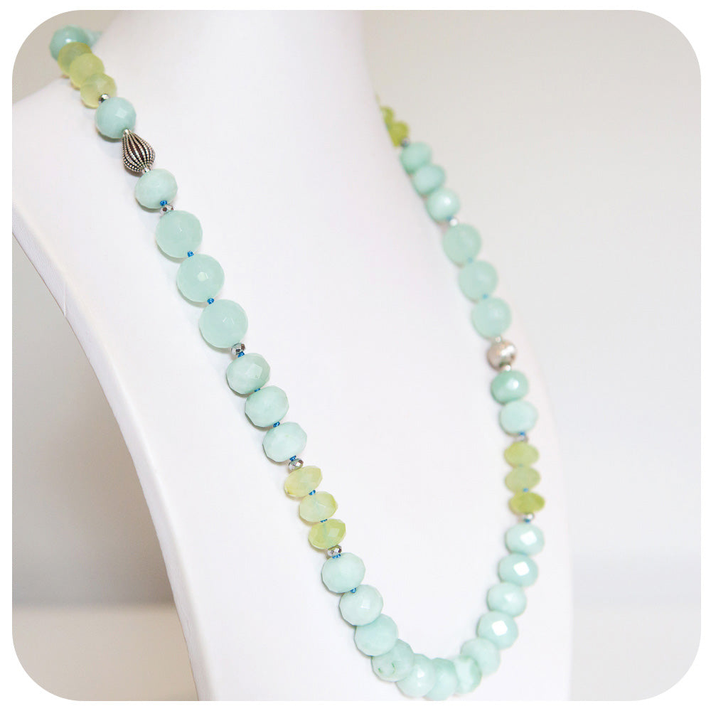 The Minty, Amazonite and Prehnite Bead Necklace with Sterling Silver Details