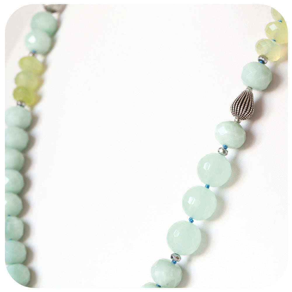 The Minty, Amazonite and Prehnite Bead Necklace with Sterling Silver Details