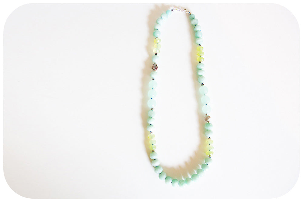 The Minty, Amazonite and Prehnite Bead Necklace with Sterling Silver Details