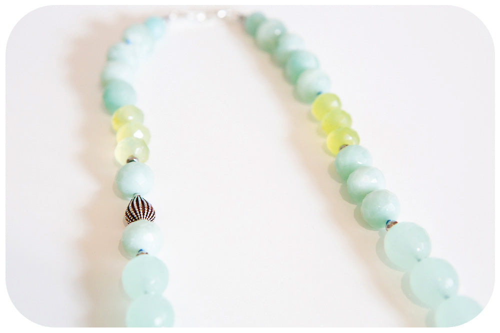 The Minty, Amazonite and Prehnite Bead Necklace with Sterling Silver Details