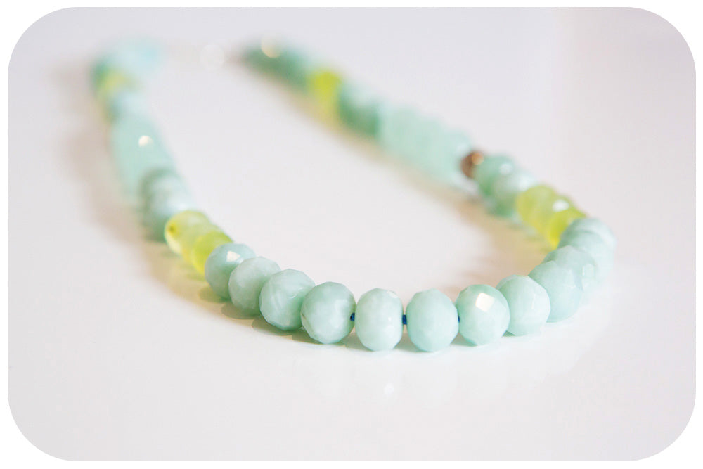 The Minty, Amazonite and Prehnite Bead Necklace with Sterling Silver Details
