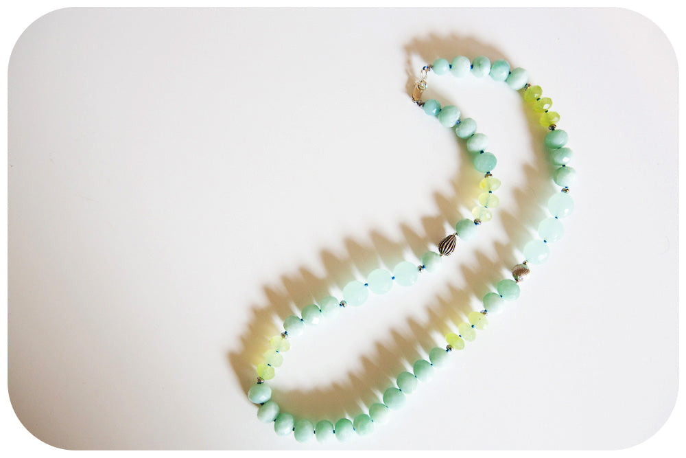The Minty, Amazonite and Prehnite Bead Necklace with Sterling Silver Details