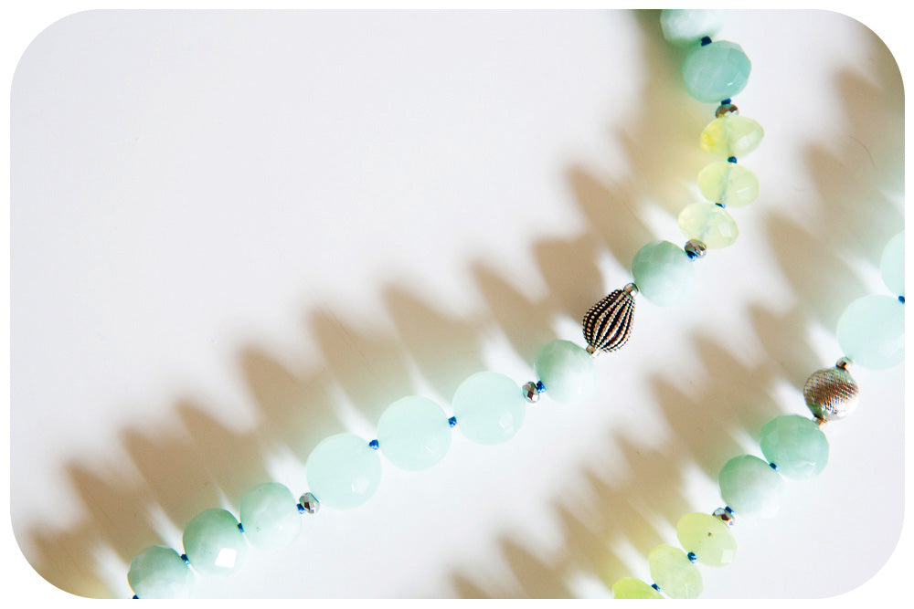 The Minty, Amazonite and Prehnite Bead Necklace with Sterling Silver Details