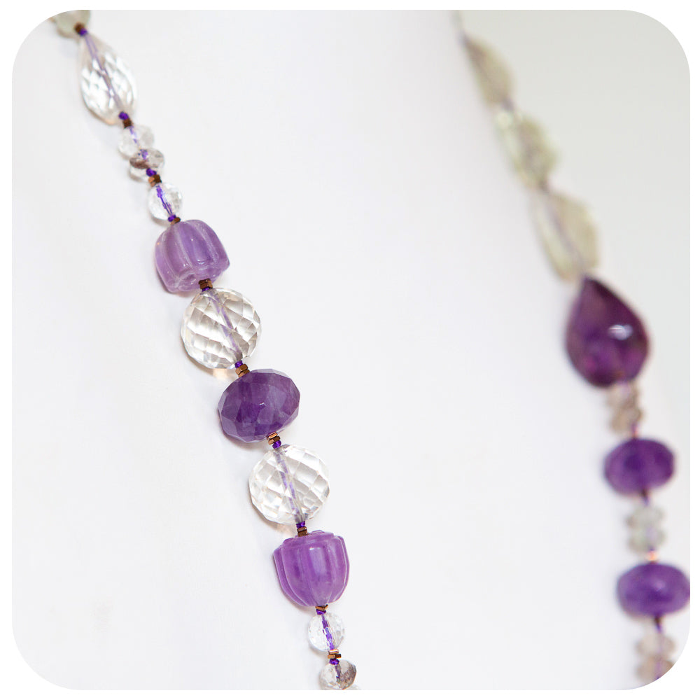 Amethyst, Prasiolite and Quartz Necklace