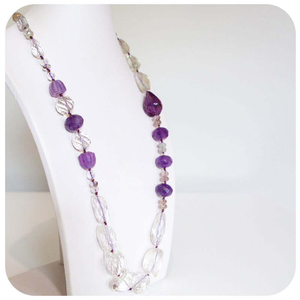 Amethyst, Prasiolite and Quartz Necklace