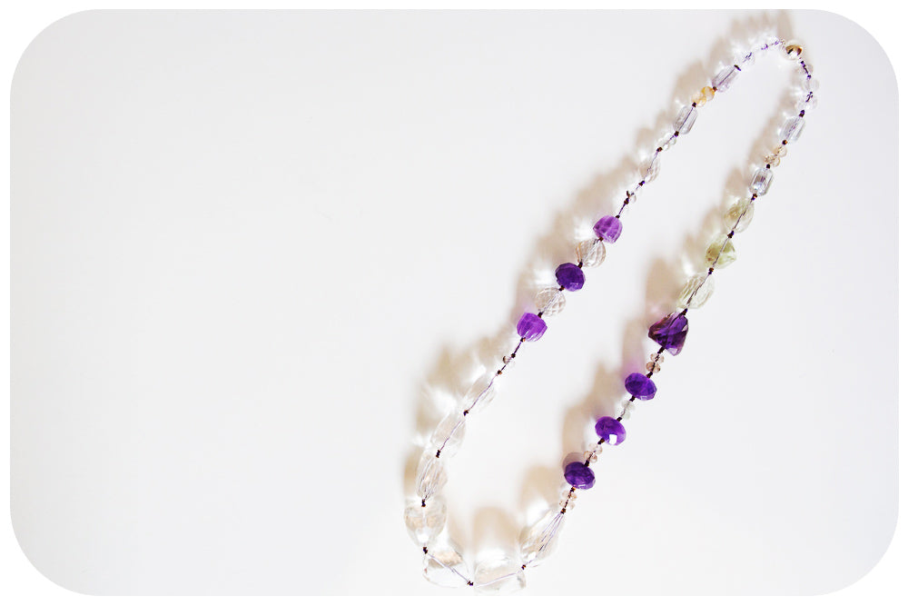 Amethyst, Prasiolite and Quartz Necklace