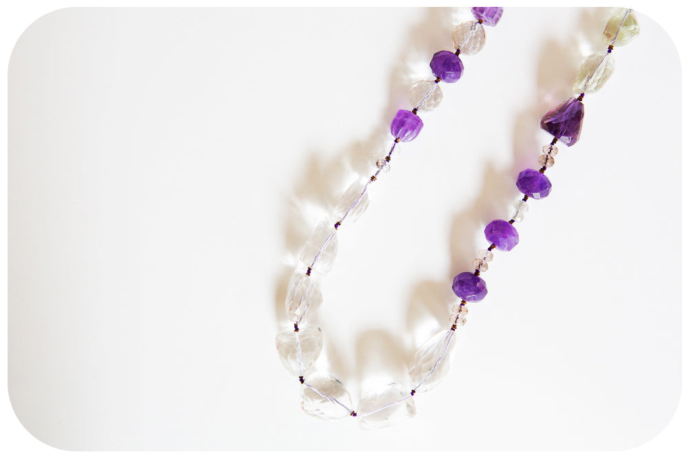 Amethyst, Prasiolite and Quartz Necklace