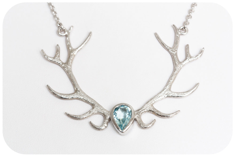 Antler Necklace with Aquamarine - Victoria's Jewellery