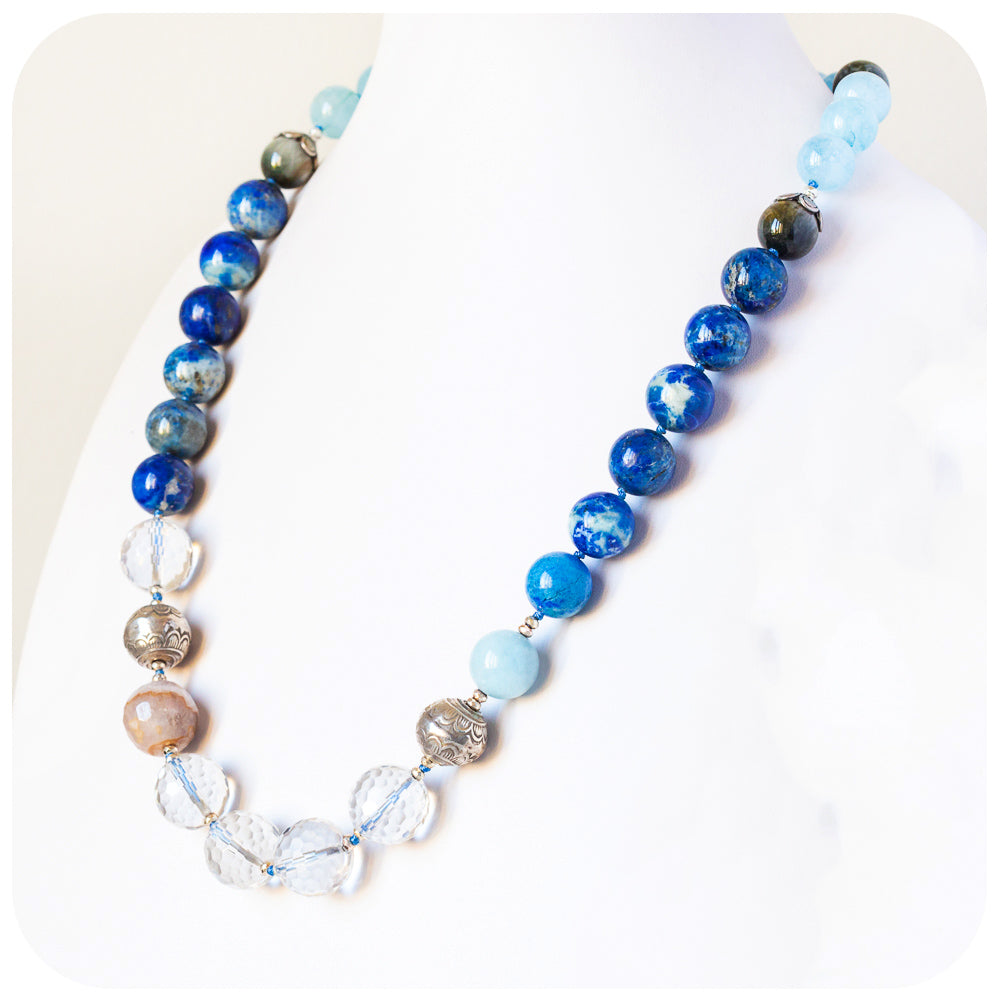 The Aquamarine, Tiger Eye and Lapis Lazuli Necklace