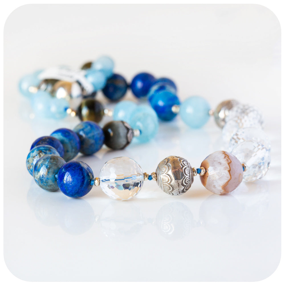 The Aquamarine, Tiger Eye and Lapis Lazuli Necklace