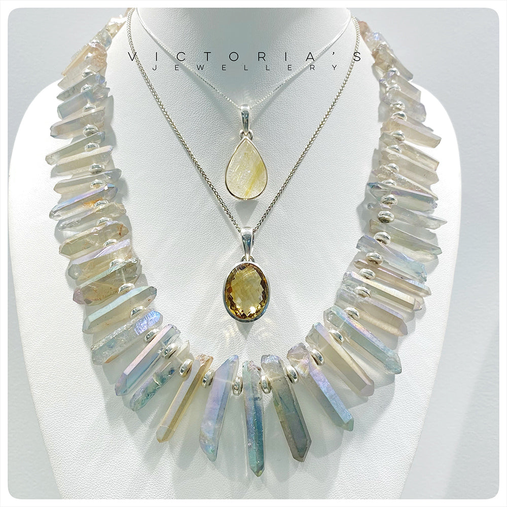 Aura Quartz Sticks and Hematite Necklace - Victoria's Jewellery
