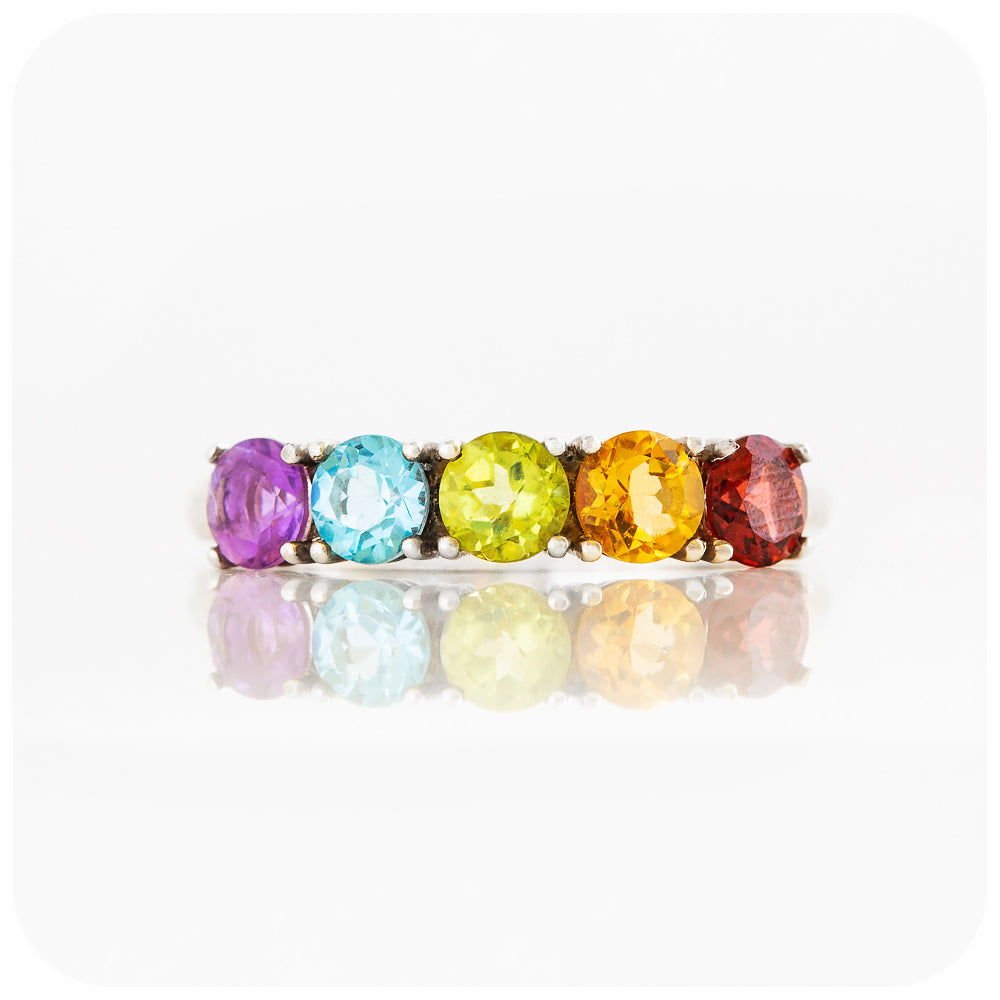 Round cut Rainbow Pride LGBT Half Eternity Ring - Victoria's Jewellery