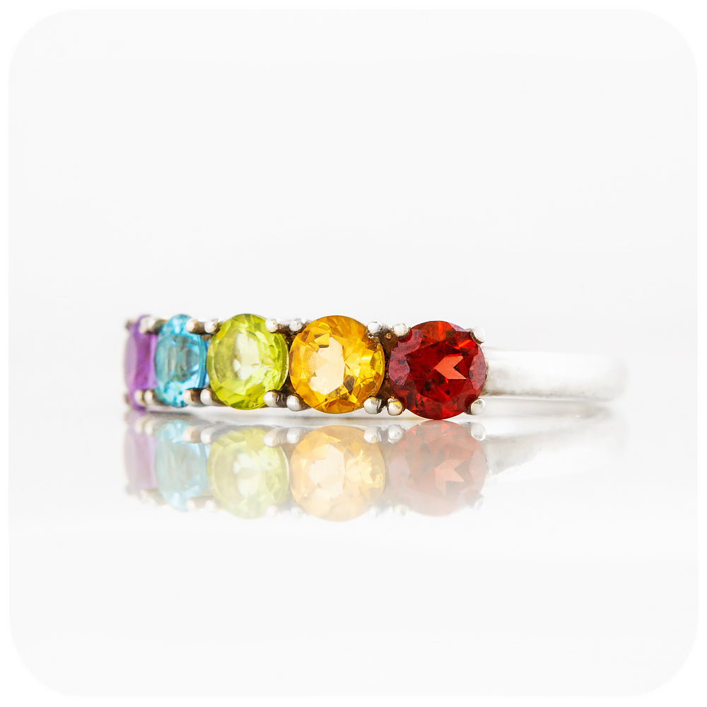 Round cut Rainbow Pride LGBT Half Eternity Ring - Victoria's Jewellery