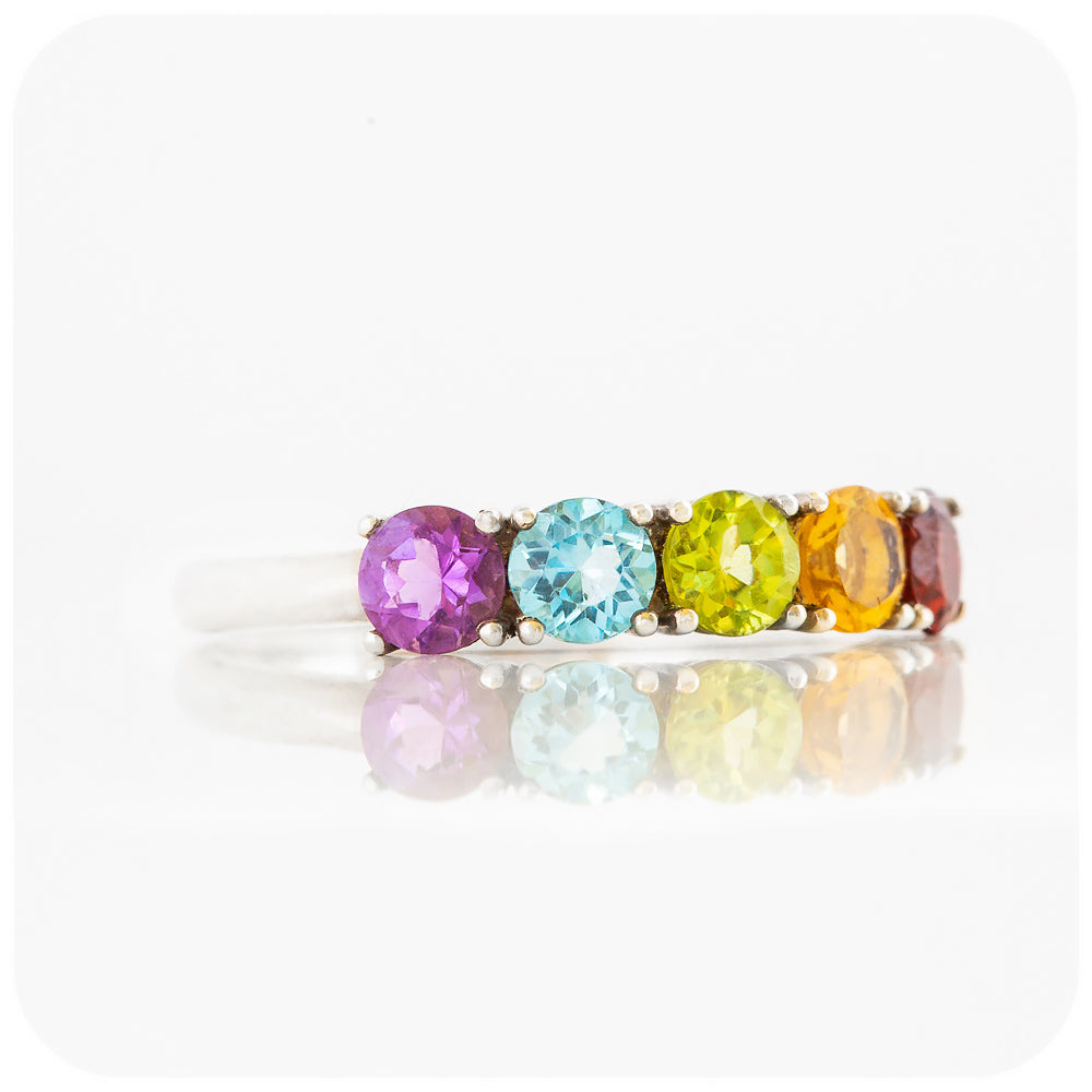 Round cut Rainbow Pride LGBT Half Eternity Ring - Victoria's Jewellery