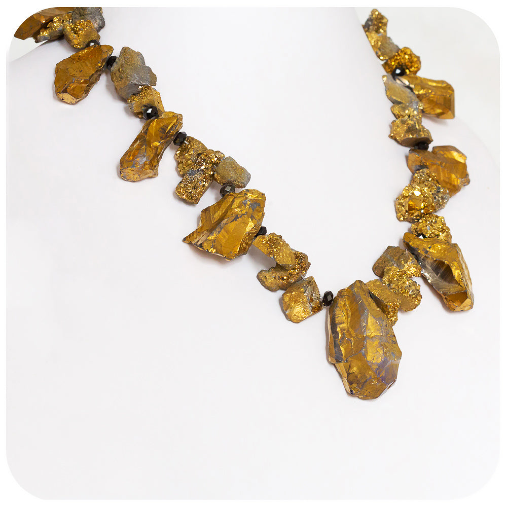 Gold Druzy Quartz and Spinel Rough Stone Necklace - Victoria's Jewellery