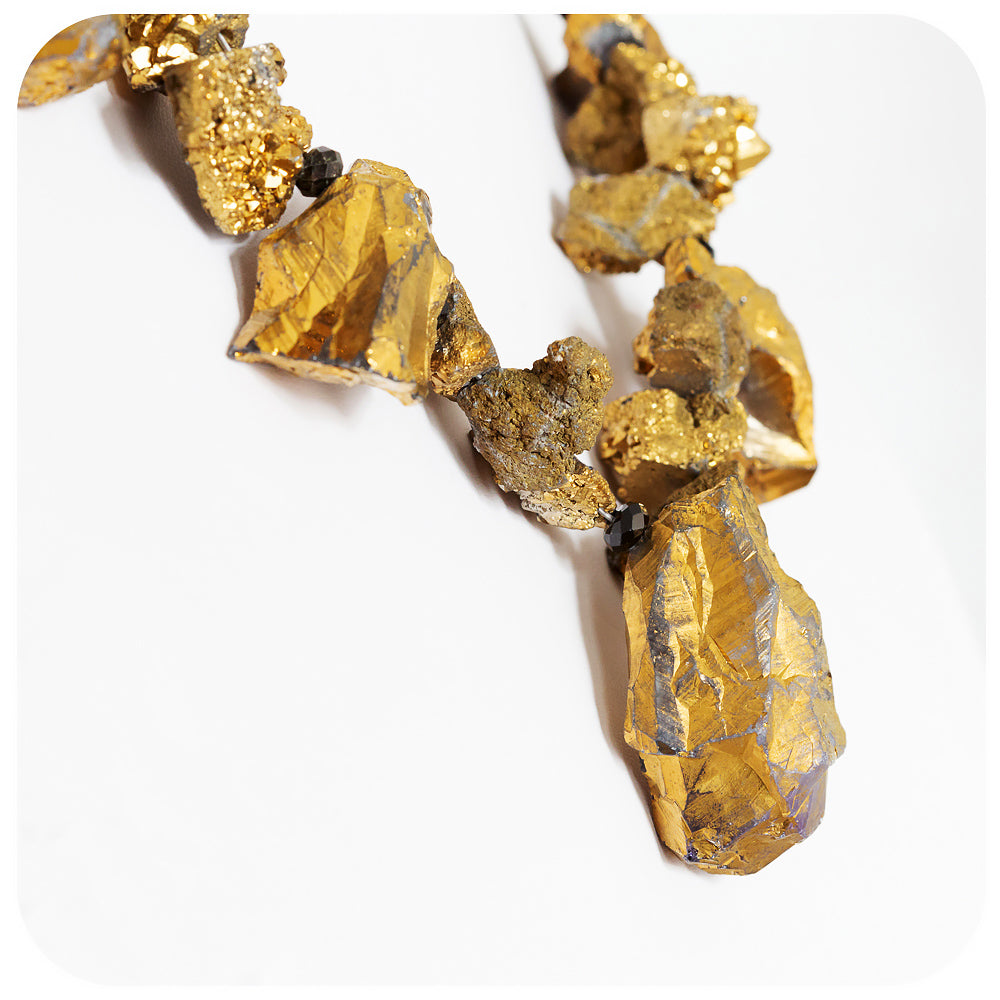 Gold Druzy Quartz and Spinel Rough Stone Necklace - Victoria's Jewellery
