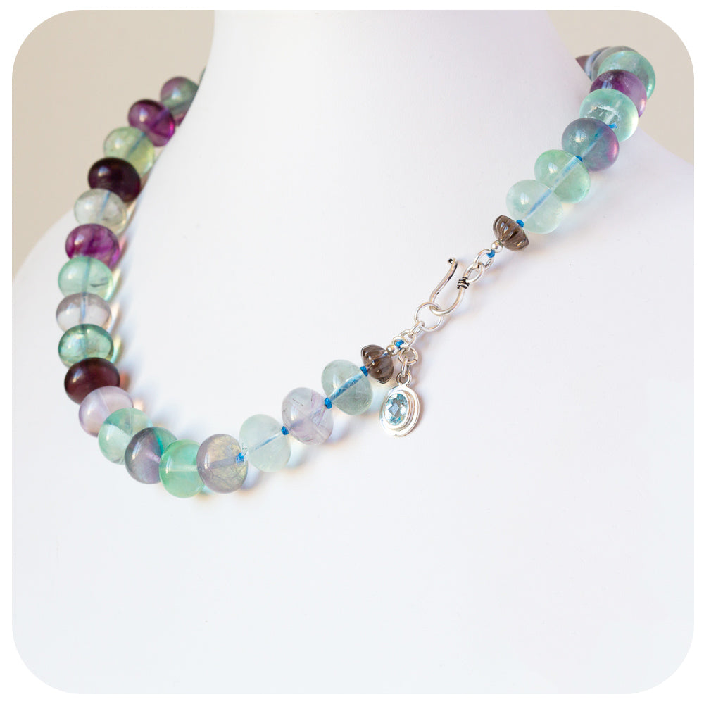 The Minty Fluorite Bead Necklace with Blue Topaz Charm