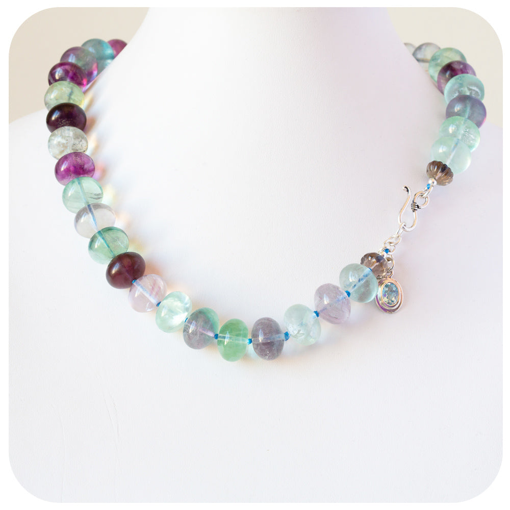 The Minty Fluorite Bead Necklace with Blue Topaz Charm