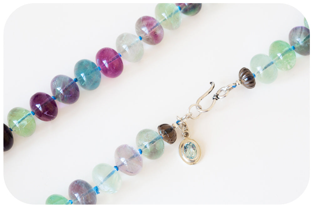 The Minty Fluorite Bead Necklace with Blue Topaz Charm