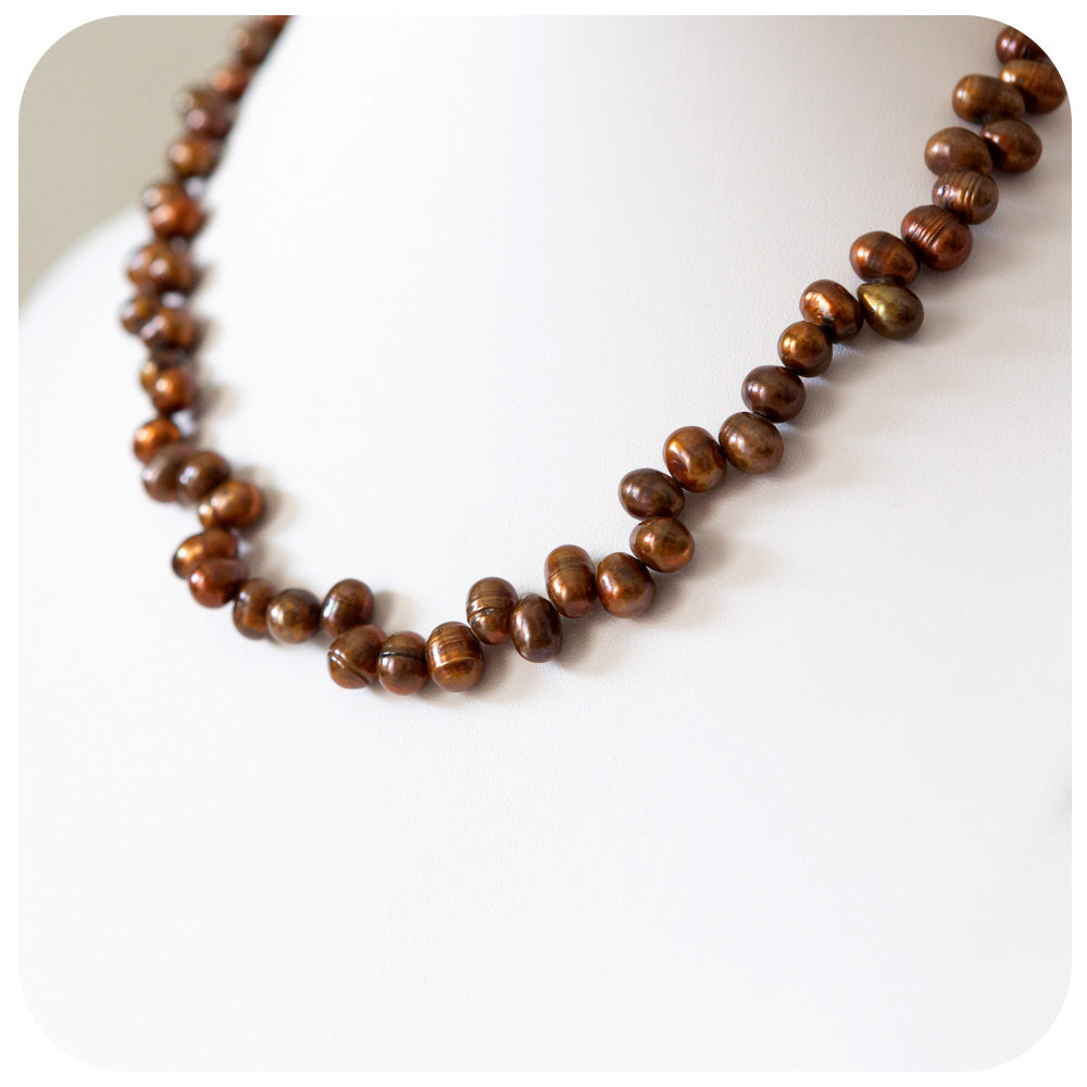 Brown Potato Fresh Water Pearl Necklace - 9-10mm