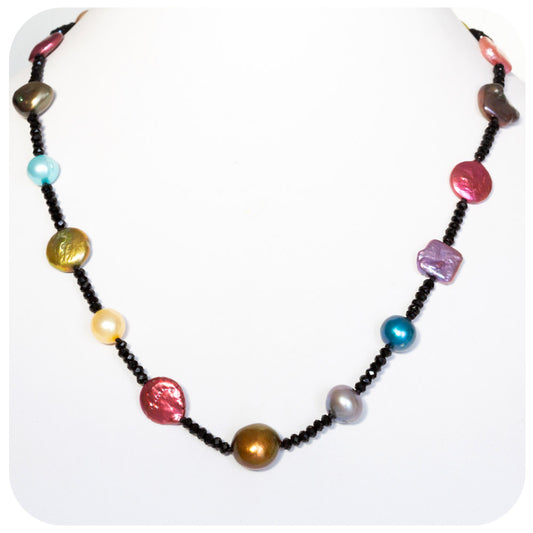 Multi Colour Fresh Water Pearl and Onyx Necklace - 50cm