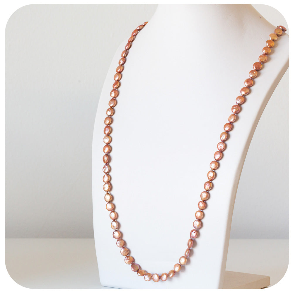 Golden Pink Biwa Pearl Necklace
