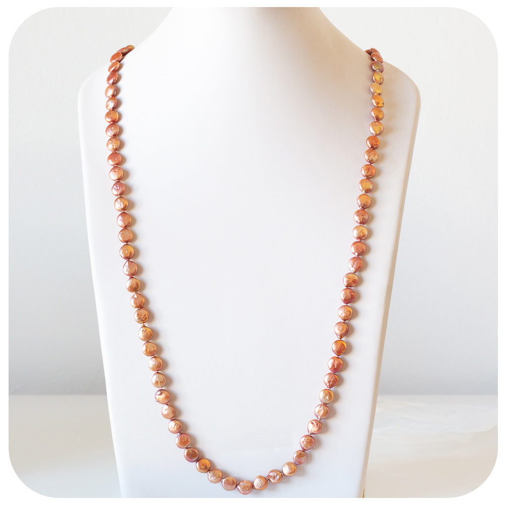 Golden Pink Biwa Pearl Necklace