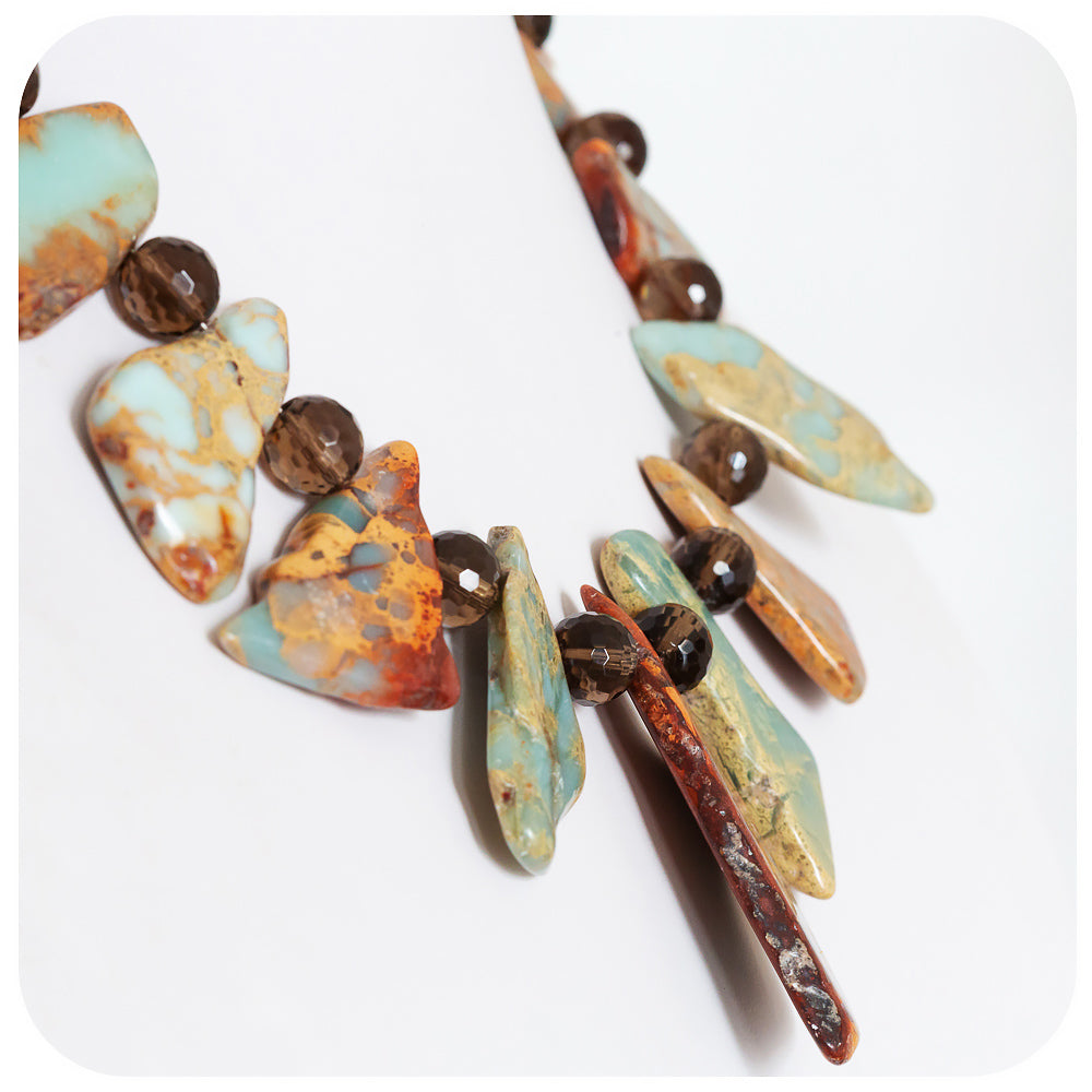 Earth Toned Jasper Slabs and Smoky Quartz Necklace - Victoria's Jewellery