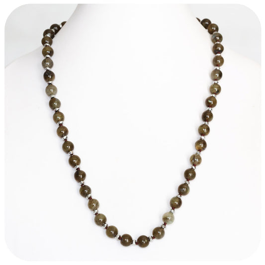 Dark Green and Brown Labradorite and Hematite Necklace - 58cm