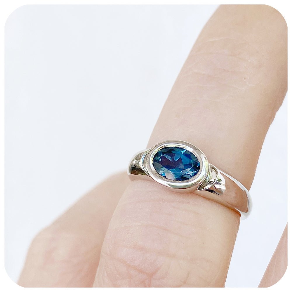 Oval cut London Blue Topaz Solitaire Ring in Sterling Silver