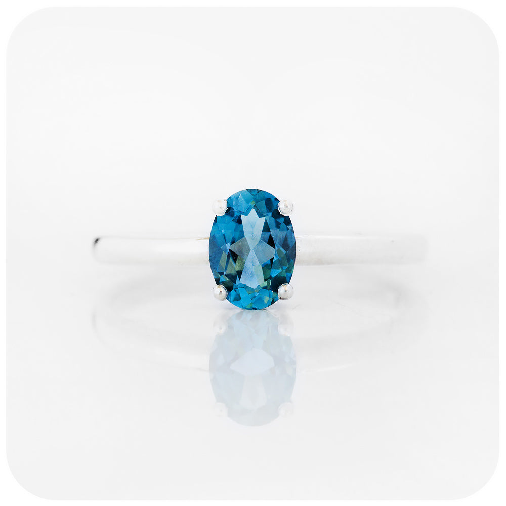 Oval cut London Blue Topaz Solitaire Ring