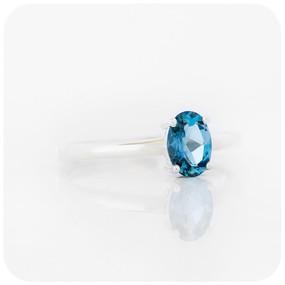 Oval cut London Blue Topaz Solitaire Ring