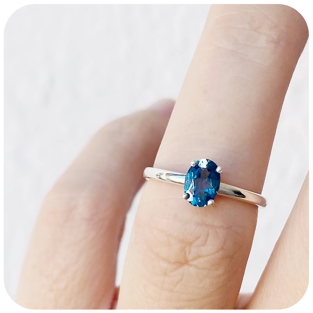 Oval cut London Blue Topaz Solitaire Ring