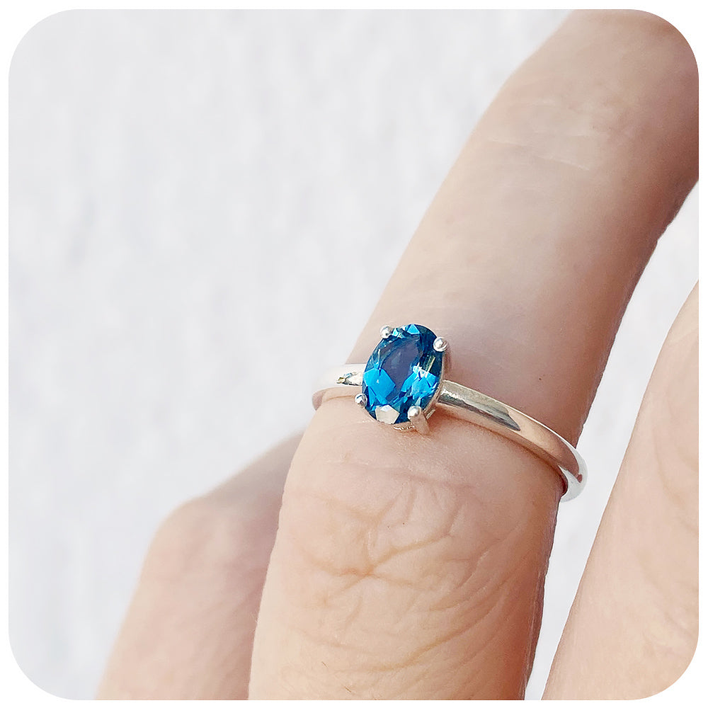 Oval cut London Blue Topaz Solitaire Ring