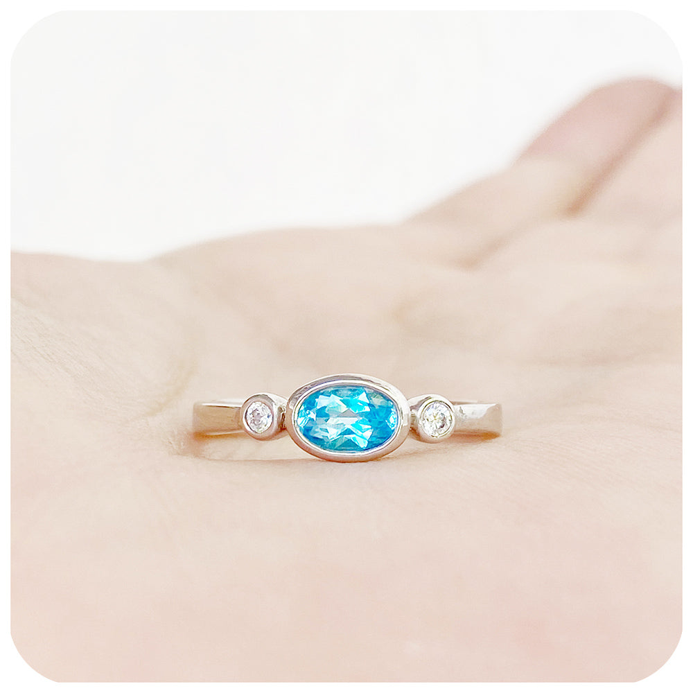 Oval cut Swiss Blue Topaz and Cubic Zirconia Stack Ring in Sterling Silver