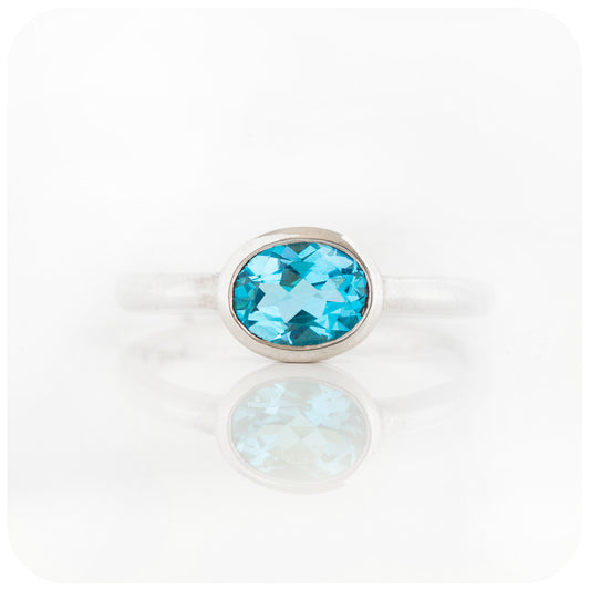 Oval cut Swiss Blue Topaz Tube set Stack Ring - Victoria's Jewellery