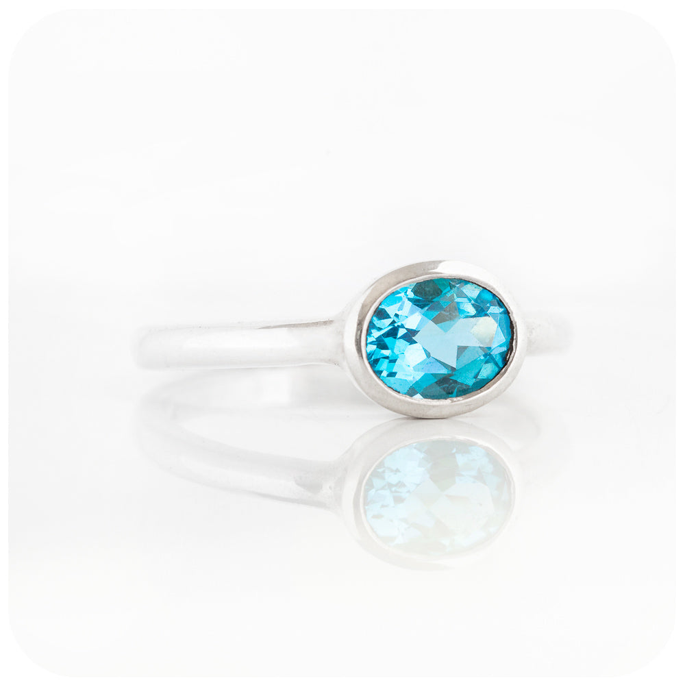 Oval cut Swiss Blue Topaz Tube set Stack Ring - Victoria's Jewellery