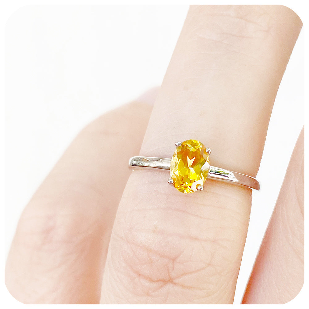 Oval cut Citrine Solitaire Ring