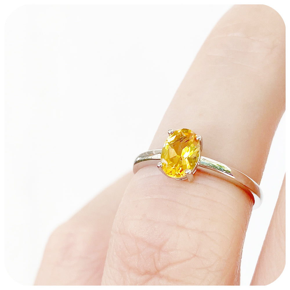 Oval cut Citrine Solitaire Ring