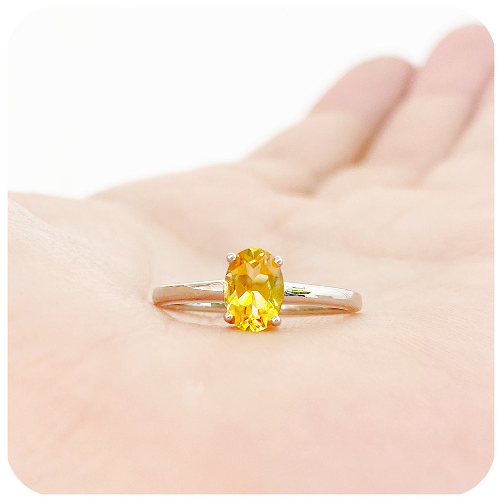 Oval cut Citrine Solitaire Ring