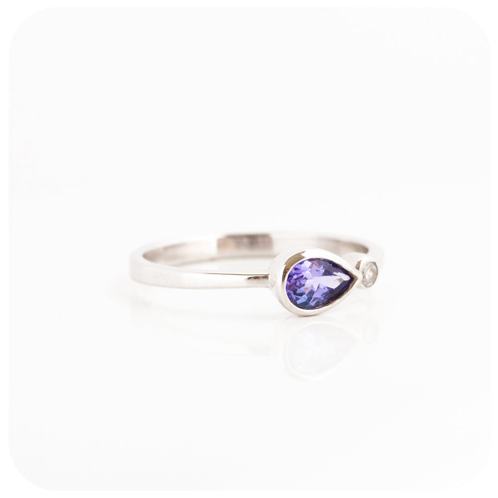 Pear cut Tanzanite and Moissanite Engagement Wedding Ring - Victoria's Jewellery