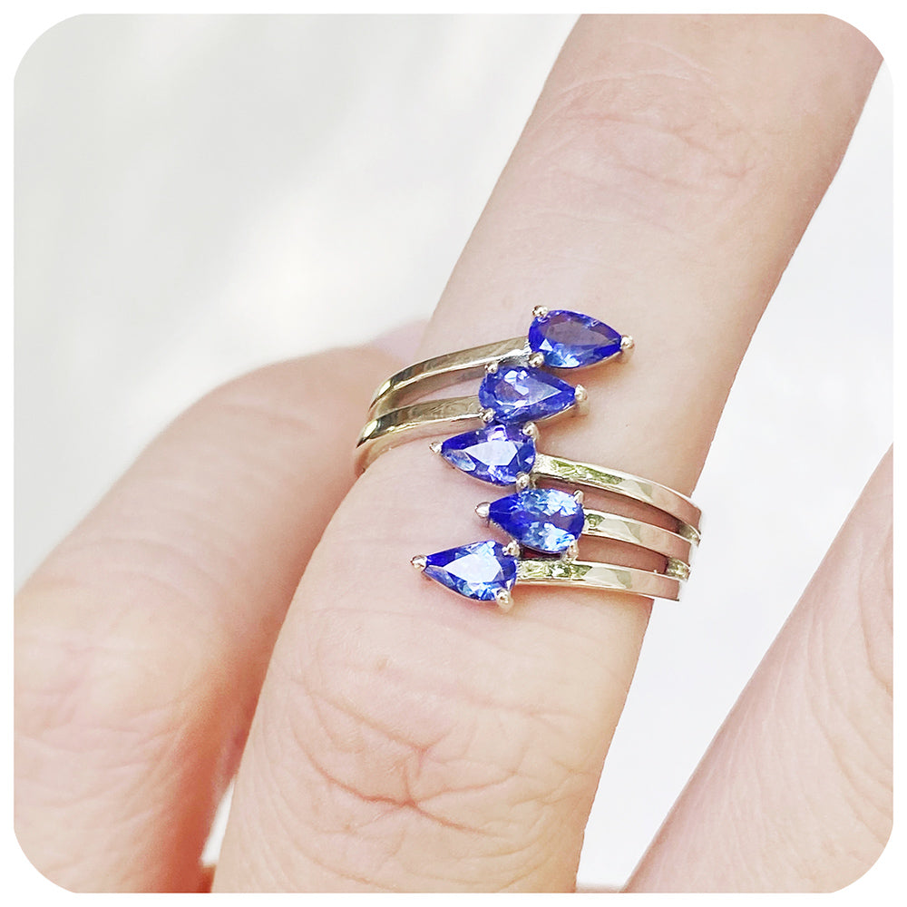 Pear cut Tanzanite Shooting Star Ring - Victoria's Jewellery