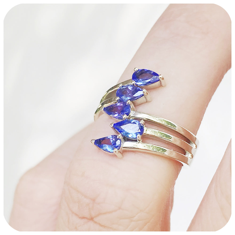Pear cut Tanzanite Shooting Star Ring - Victoria's Jewellery