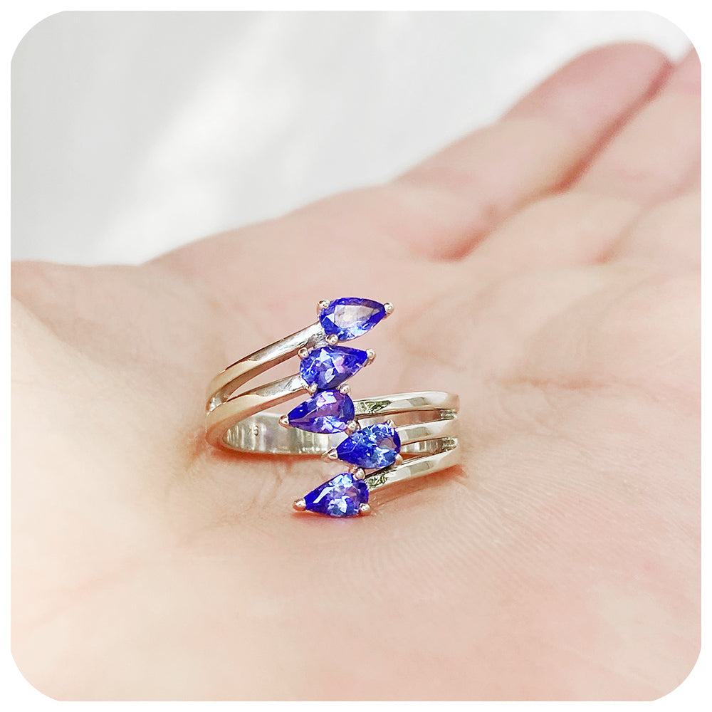 Pear cut Tanzanite Shooting Star Ring - Victoria's Jewellery