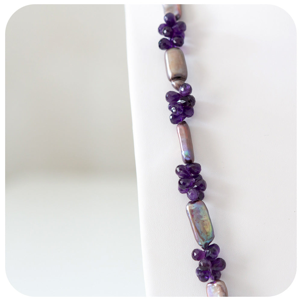 Amethyst and Lilac Biwa Pearl Necklace - 89cm