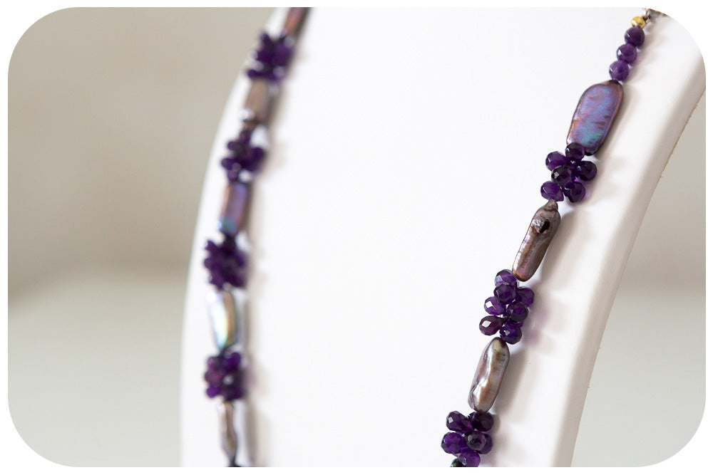 Amethyst and Lilac Biwa Pearl Necklace - 89cm