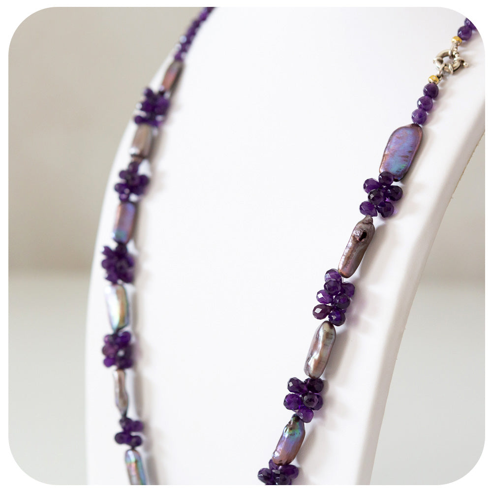 Amethyst and Lilac Biwa Pearl Necklace - 89cm